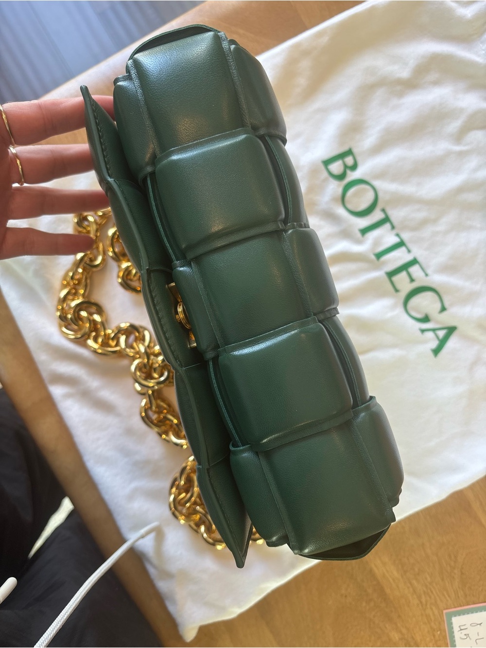 Bottega Veneta Dark Green Padded Cassette Shoulder Bag with Gold Chain - Picture 5 of 5